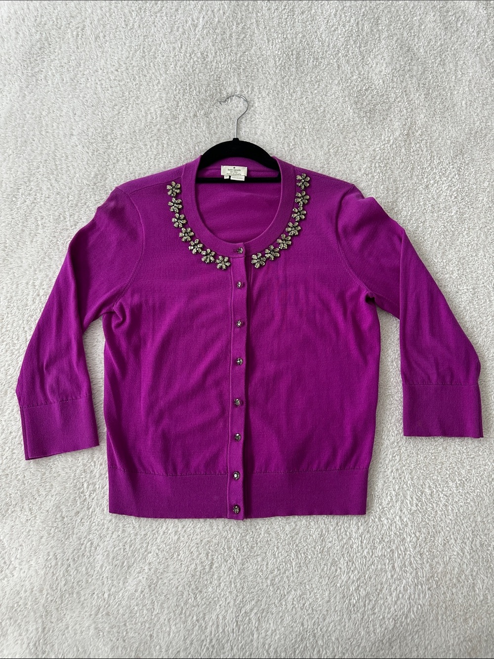 Kate Spade Leni Jewel Embellished 100% Cotton 3/4 Sleeve Purple Cardigan Size M - Picture 6 of 12